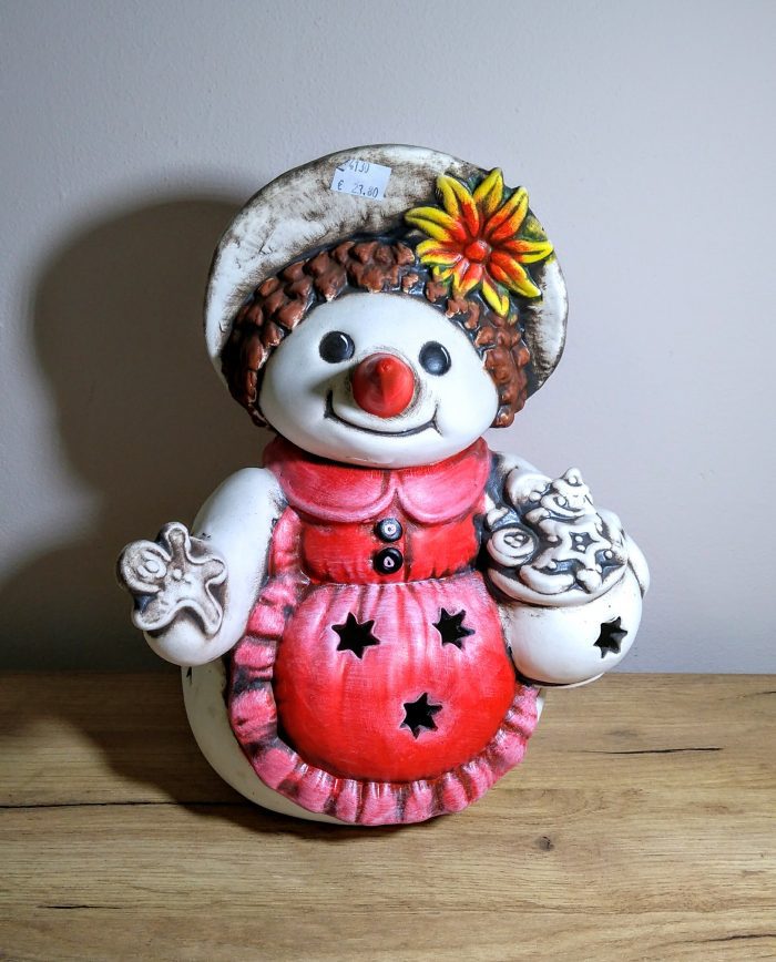 vienocny Snehuliak na sviečku, keramika, 34cm