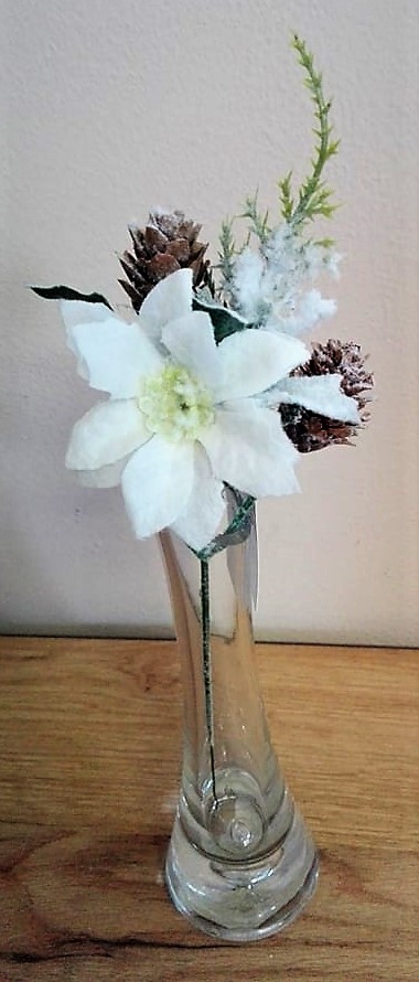 Vianočná zapichovačka ruža biela so šiškami 24cm