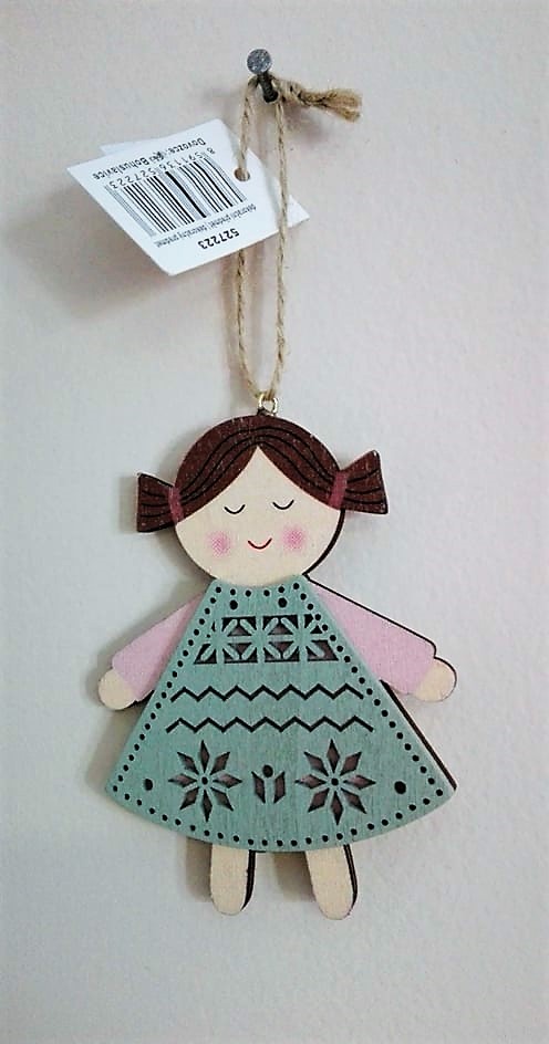 Vianočná dekorácia dievčatko drevené závesné 10cm