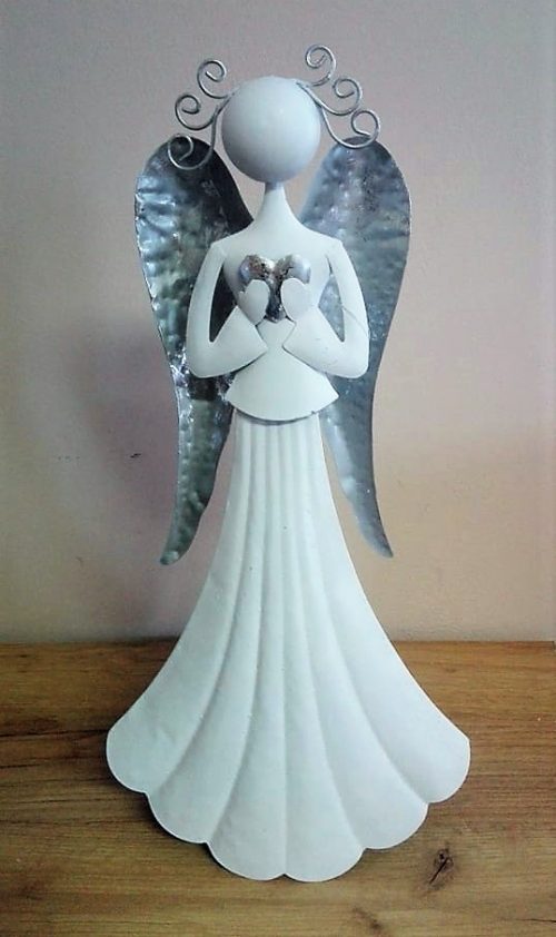 Anjel kovový so sukňou biely 50.5cm