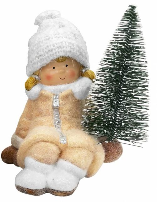 Postavička Vianoce Dievčatko so stromčekom terakota 14.5x13x17cm