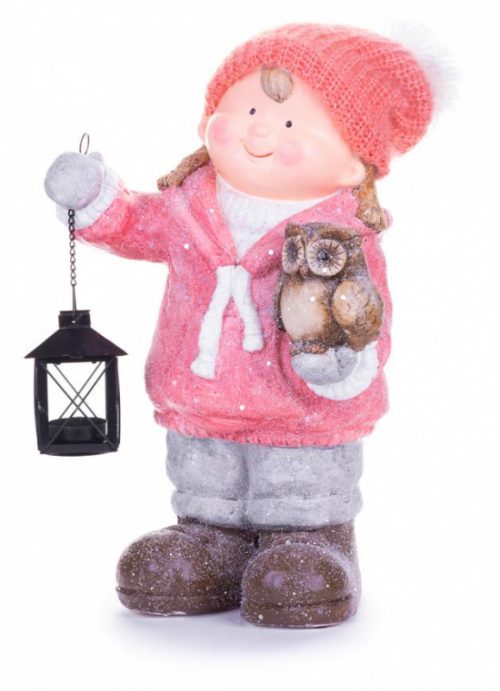 Postavička Vianoce Dievčatko s lampášom a sovičkou keramika 28x18.5x39.5cm