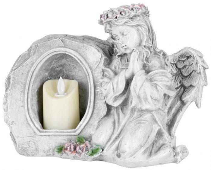 Anjel modliaci so sviečkou LED polyresin na hrob 28x13x21.5cm