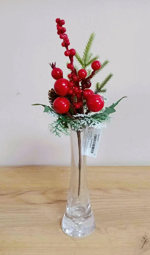 Vianočná zapichovačka červené bobule 25cm