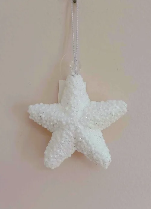 Závesná hviezda biela s trblietkami 10cm