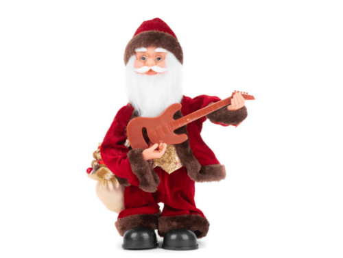 Dekorácia Santa s gitarou 35cm hrajúci