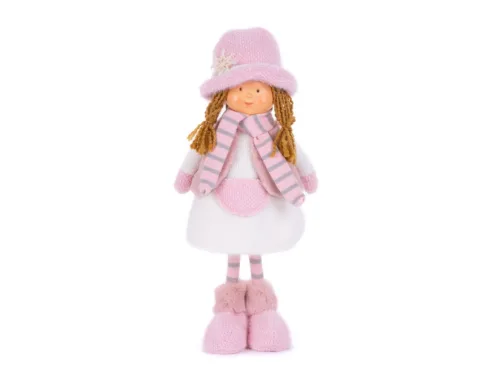 Vianočné dievčatko s ružovým klobúkom ružové látkové 16x10x36cm